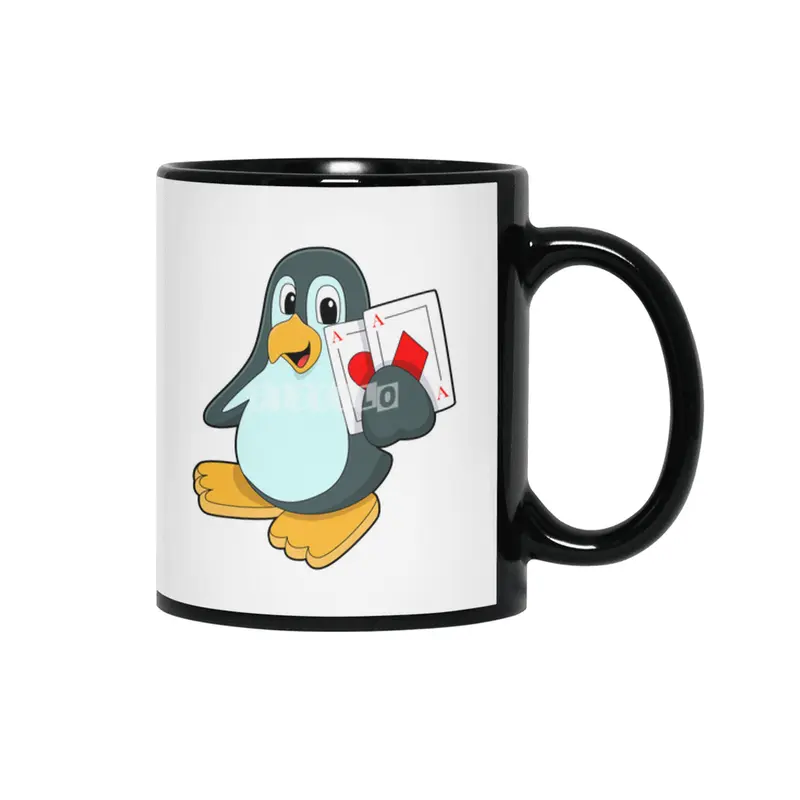 Penguin with Poker cards Siyah Kupa