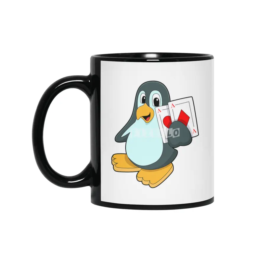 Penguin with Poker cards Siyah Kupa