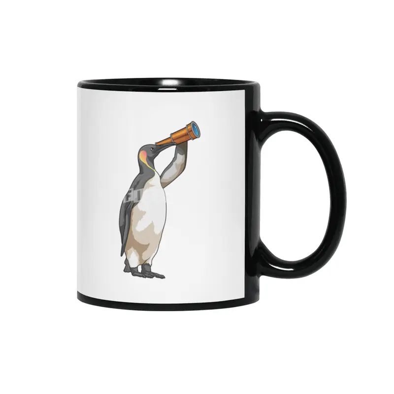 Penguin with Telescope Siyah Kupa