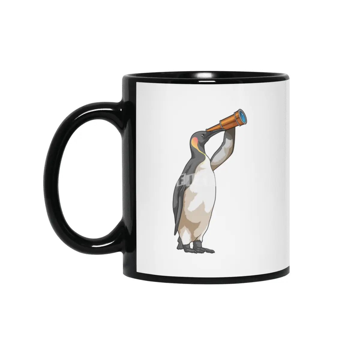 Penguin with Telescope Siyah Kupa