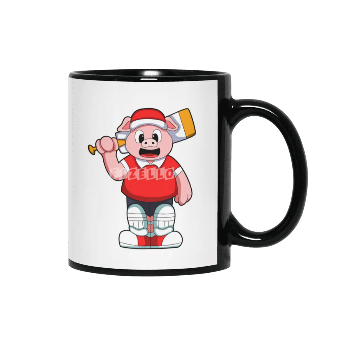 Pig as Batsman with Cricket bat Siyah Kupa