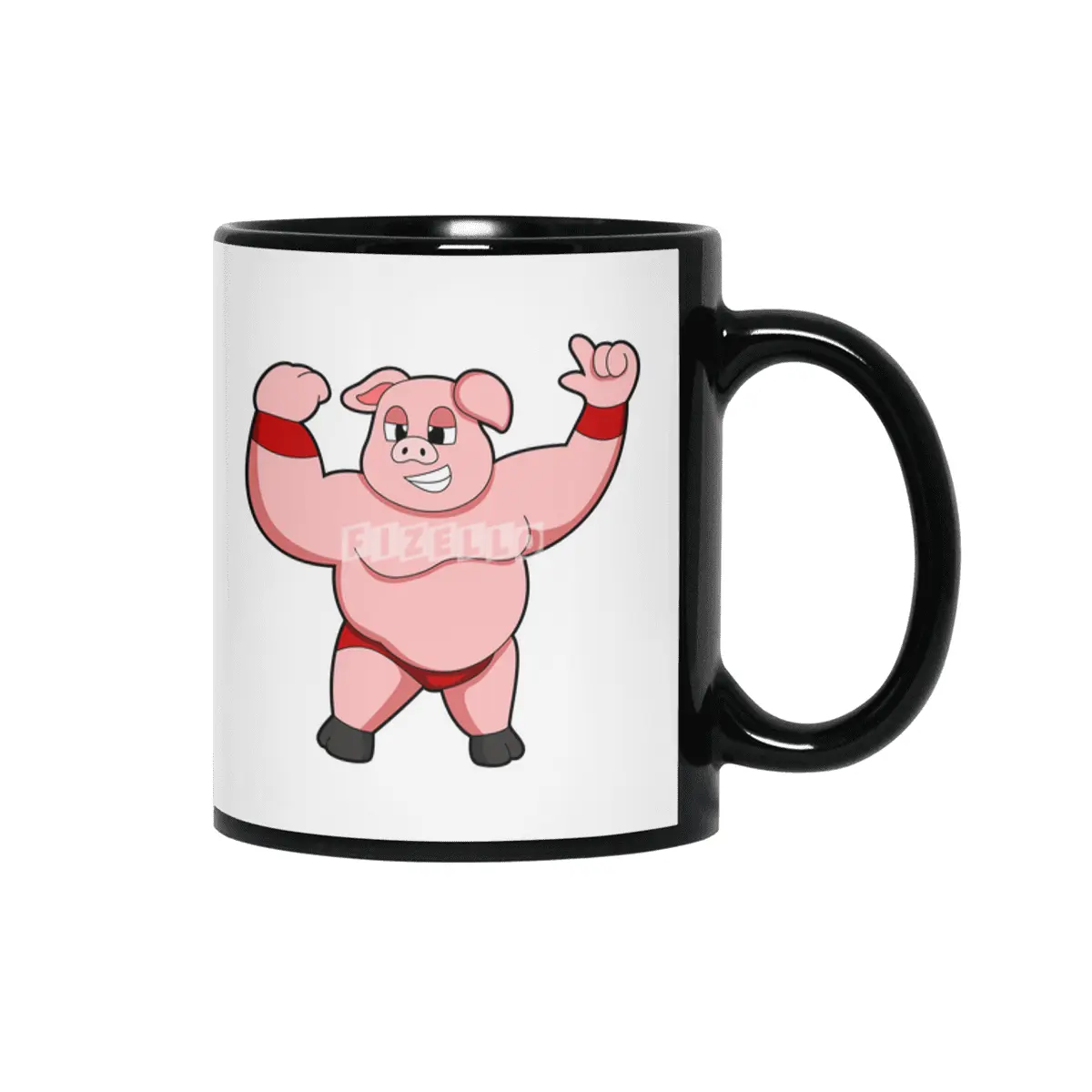 Pig as Bodybuilder with big Belly Siyah Kupa