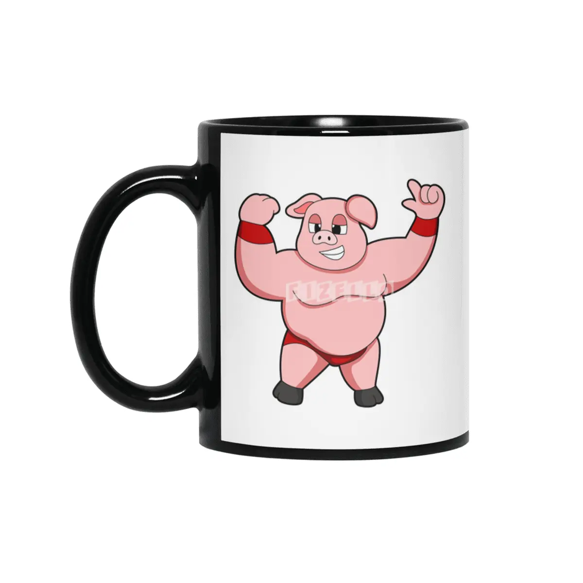 Pig as Bodybuilder with big Belly Siyah Kupa