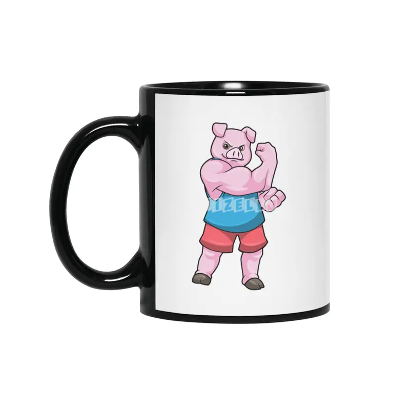 Pig as Bodybuilder with big Upper arm Siyah Kupa