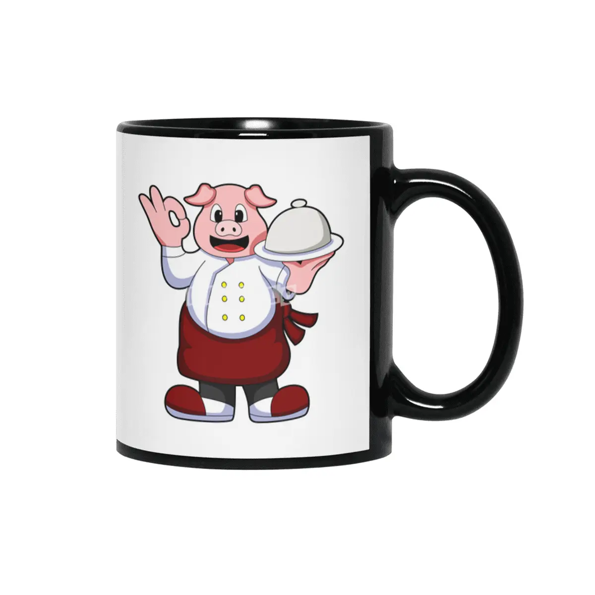 Pig as Cook with Cooking apron & Serving plate Siyah Kupa