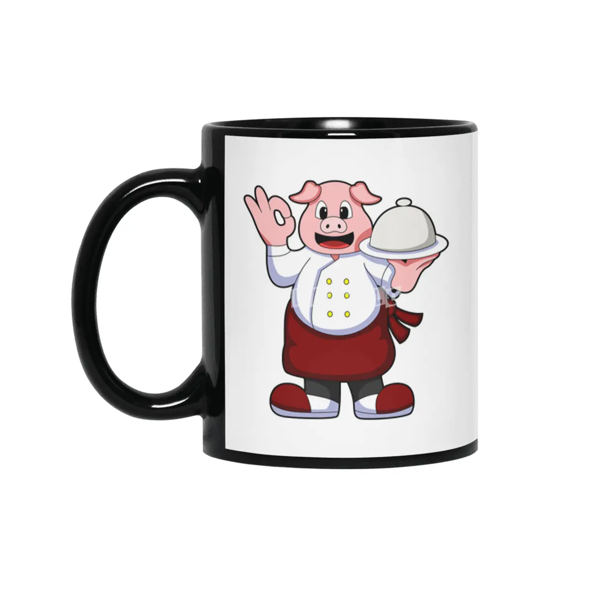 Pig as Cook with Cooking apron & Serving plate Siyah Kupa