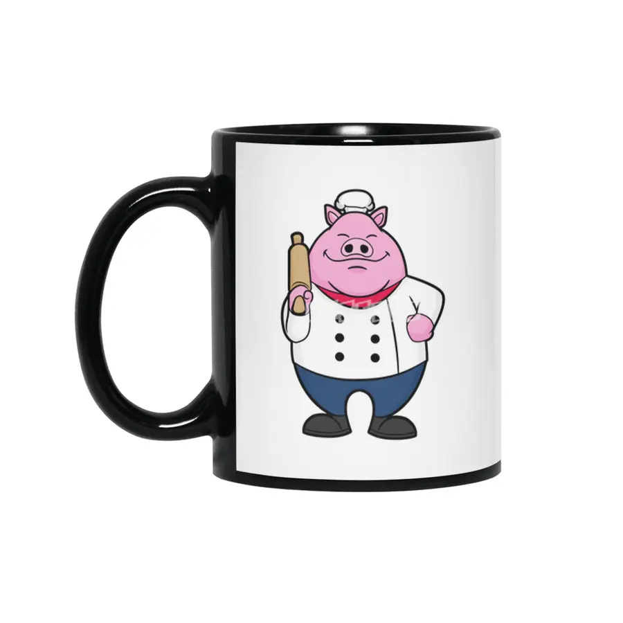 Pig as Cook with Rolling pin Siyah Kupa