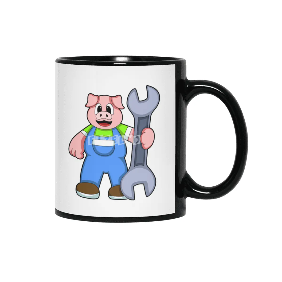Pig as Craftsman with Wrench Siyah Kupa