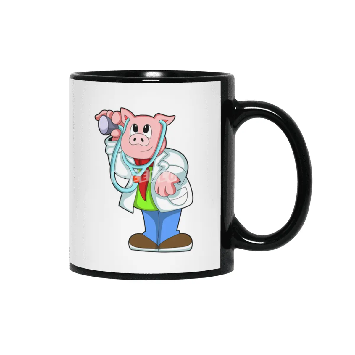 Pig as Doctor with Stethoscope Siyah Kupa