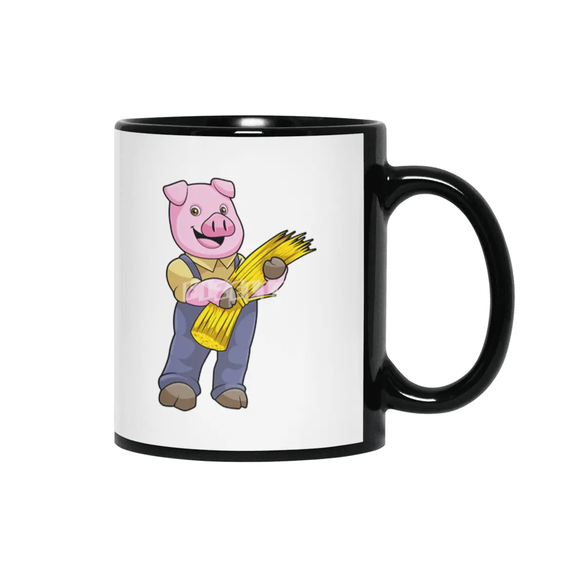 Pig as Farmer with Straw Siyah Kupa