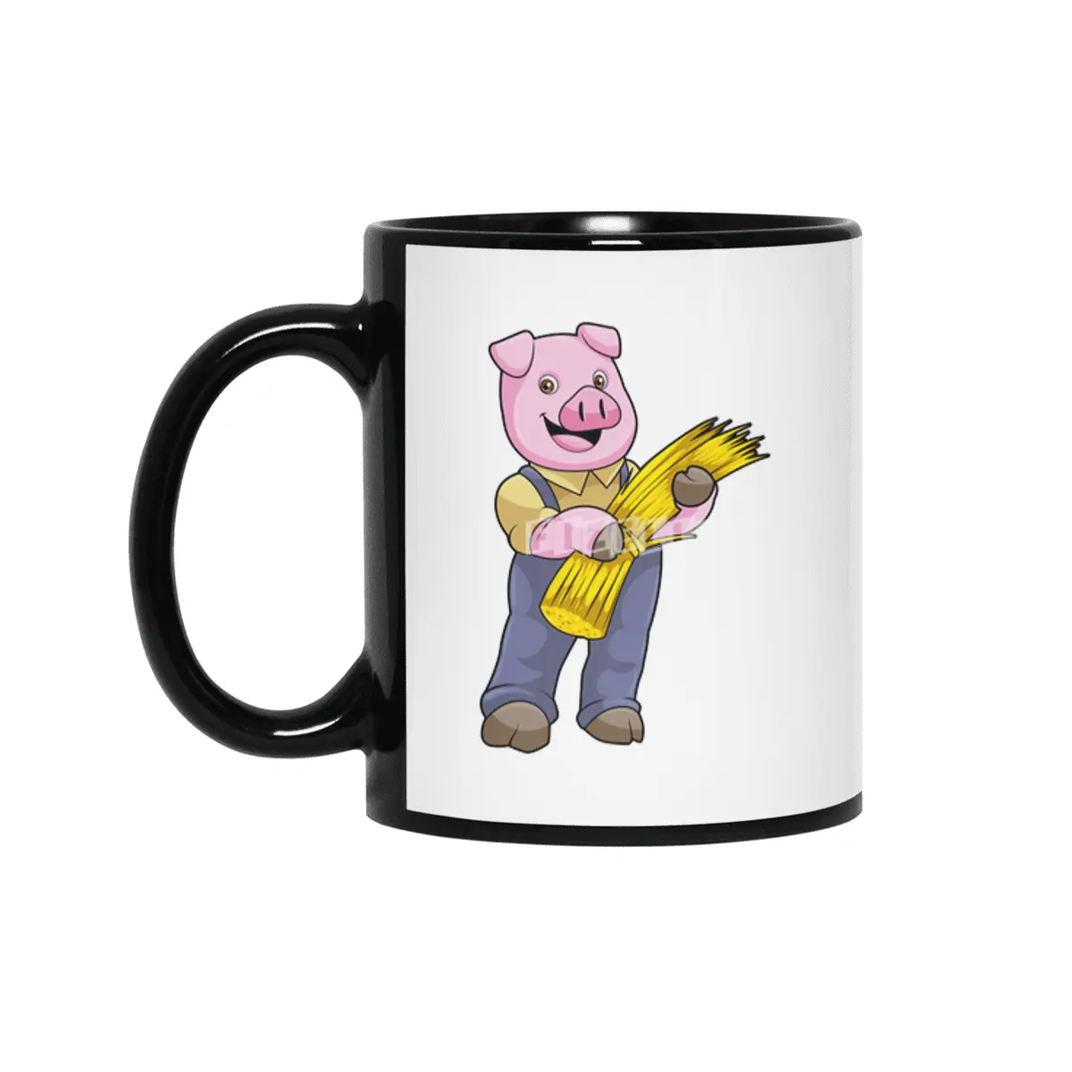 Pig as Farmer with Straw Siyah Kupa