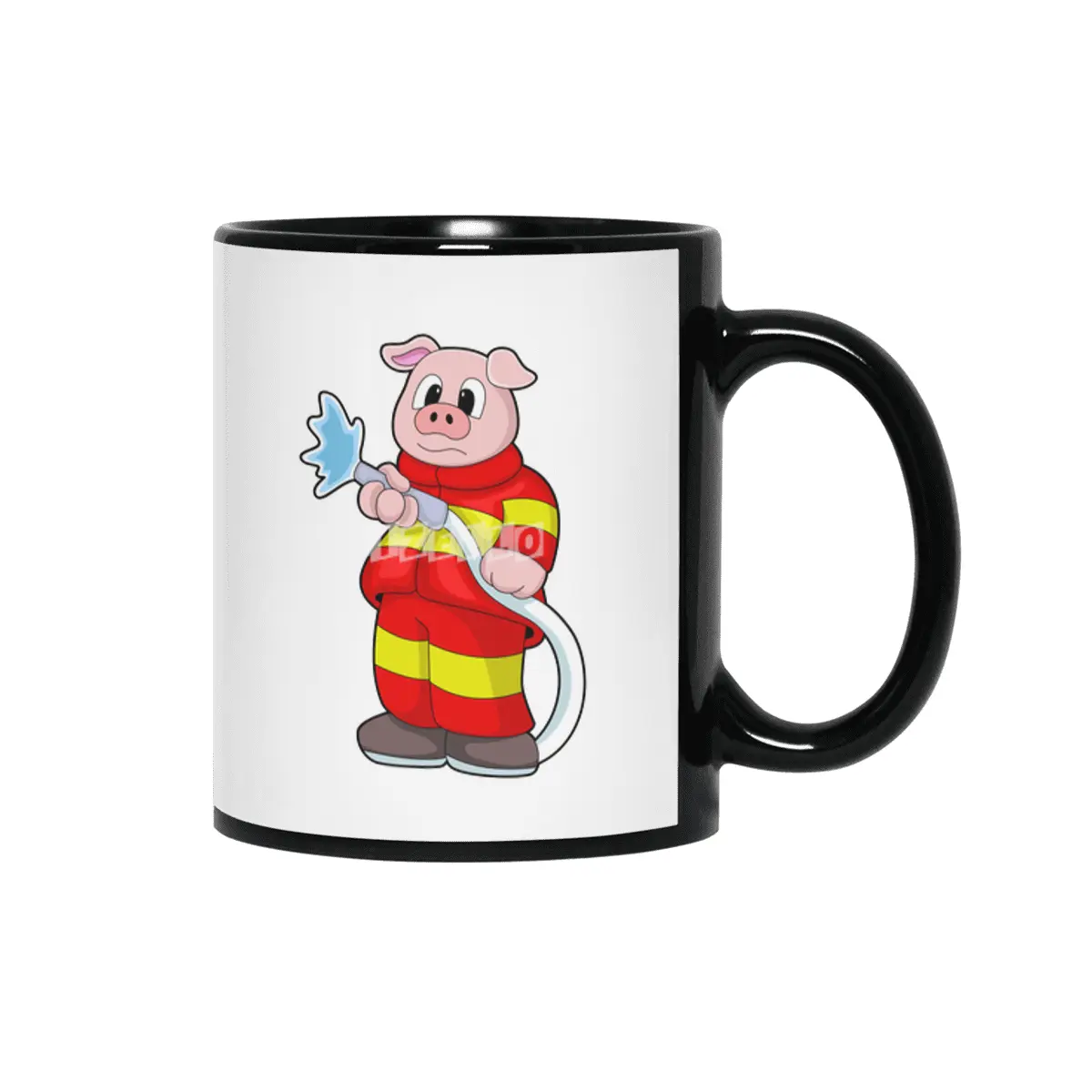 Pig as Firefighter with Hose Siyah Kupa