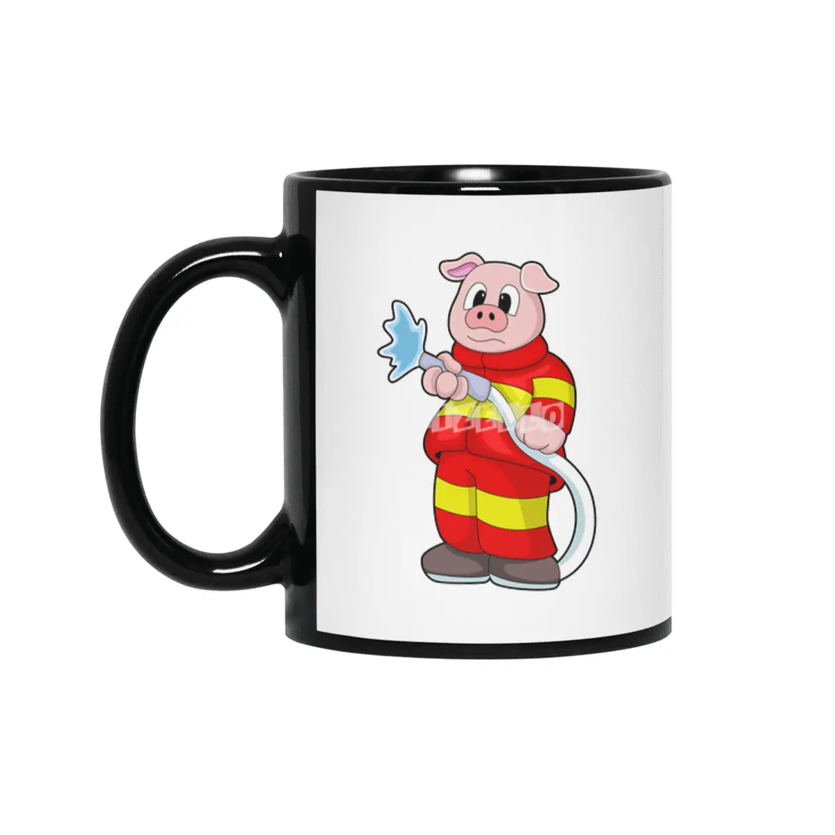 Pig as Firefighter with Hose Siyah Kupa