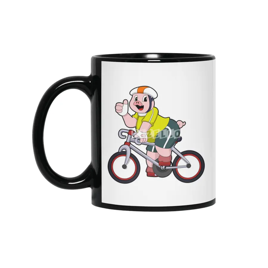 Pig with Bicycle & Helmet Siyah Kupa