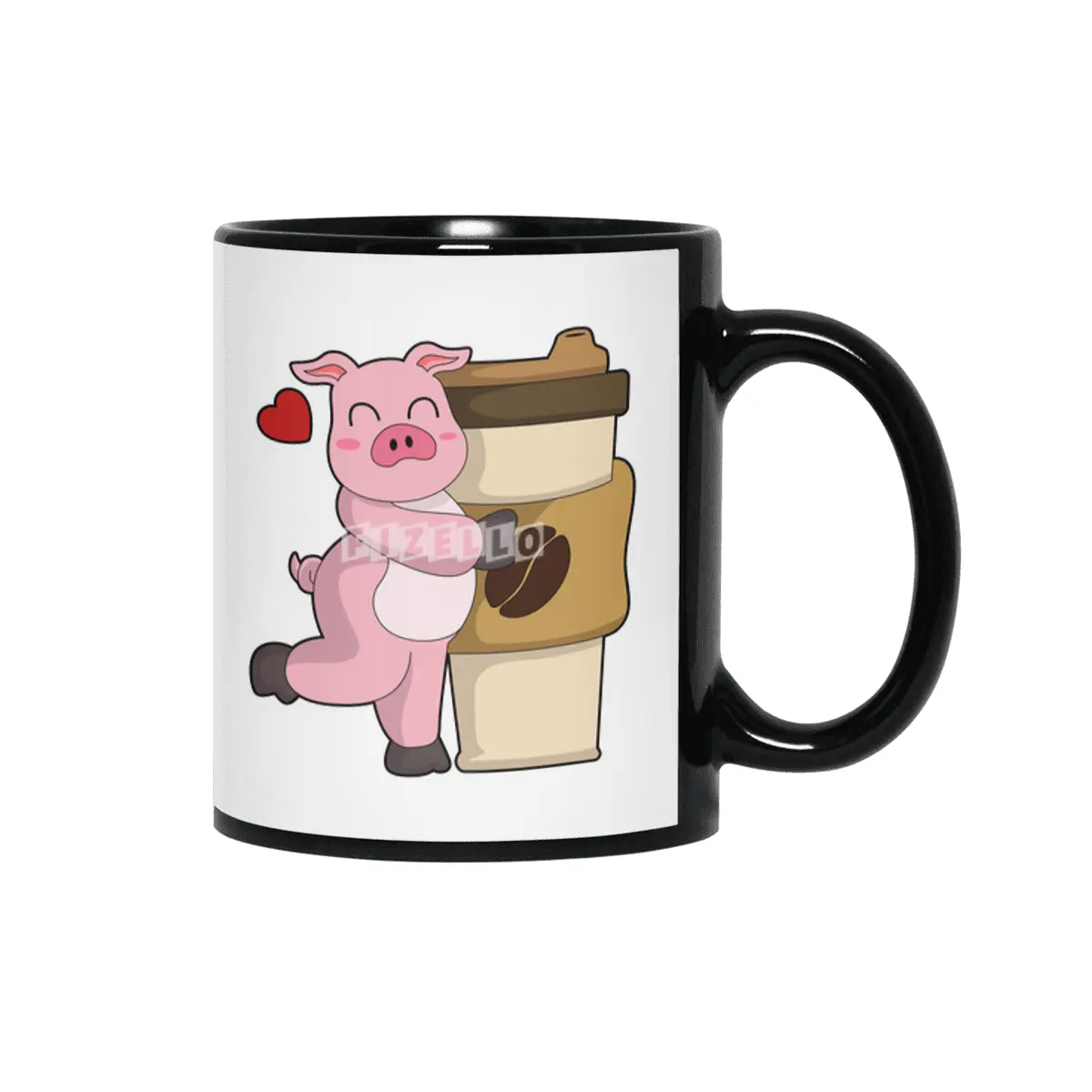 Pig with Coffee to go Siyah Kupa