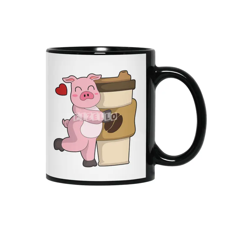 Pig with Coffee to go Siyah Kupa