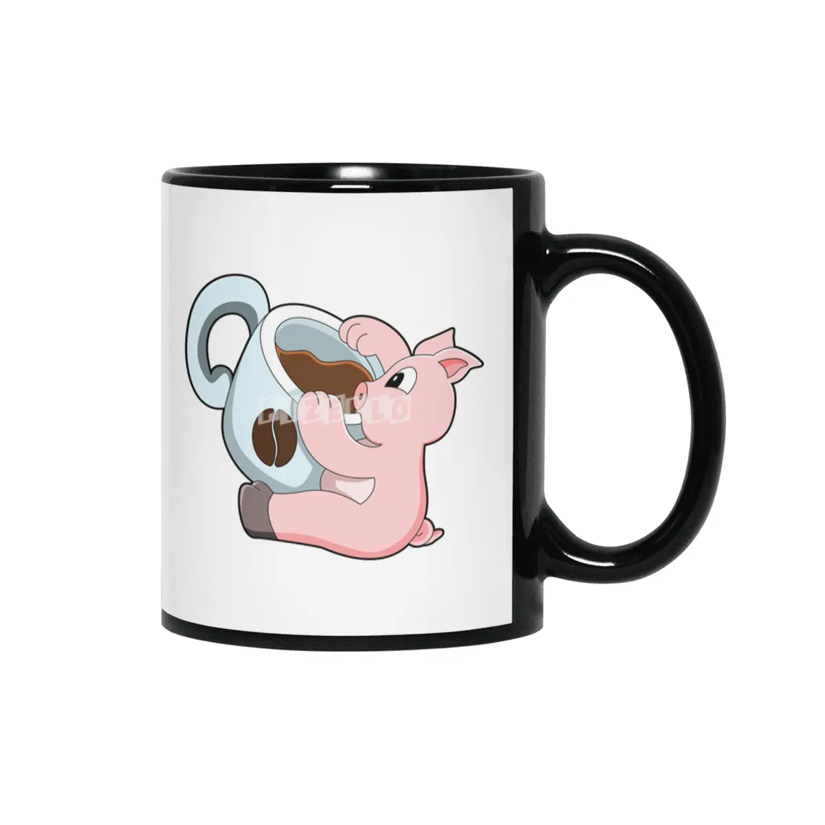 Pig with Cup of Coffee Siyah Kupa