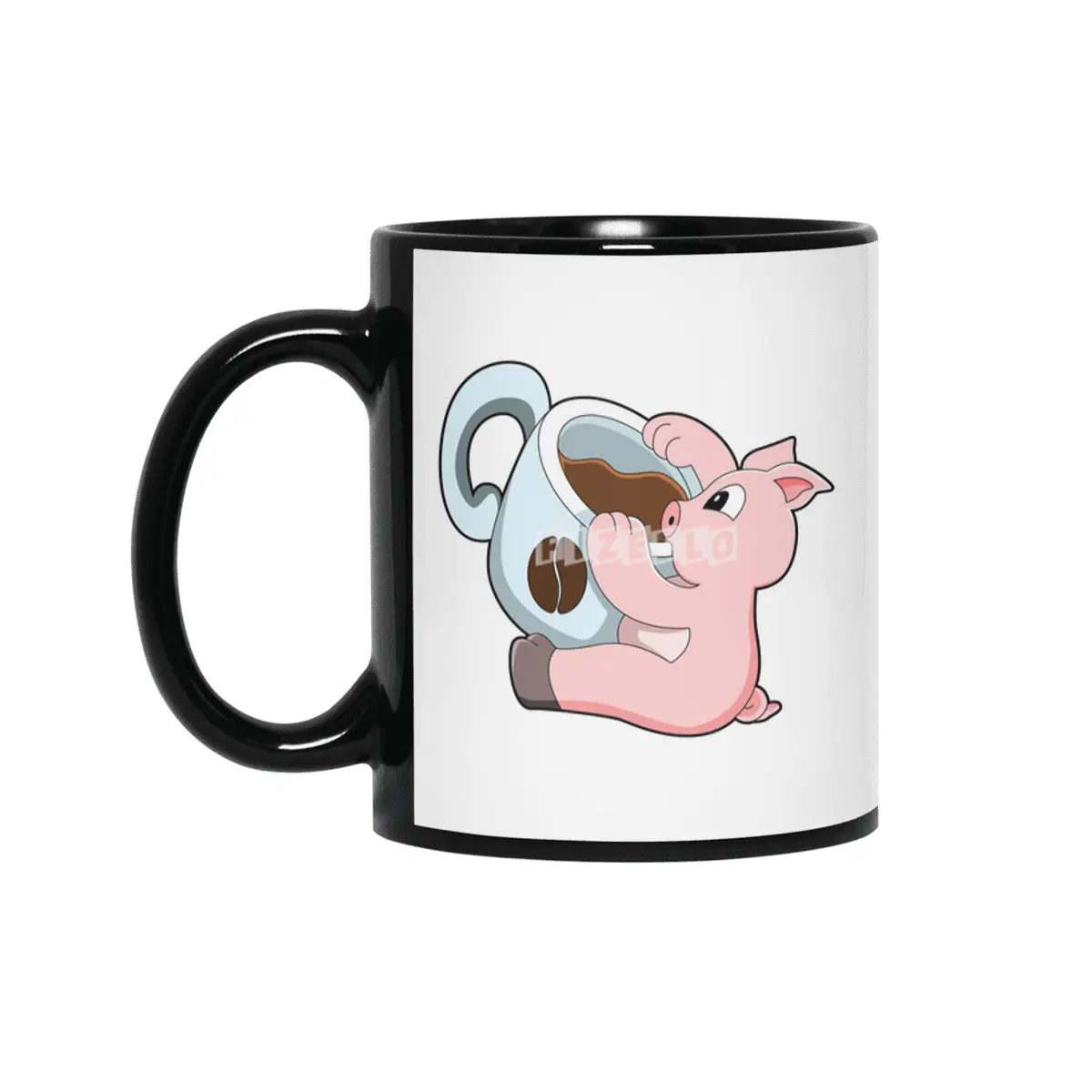 Pig with Cup of Coffee Siyah Kupa