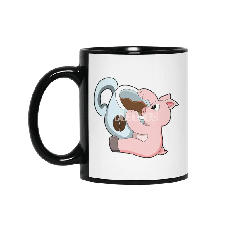 Pig with Cup of Coffee Siyah Kupa