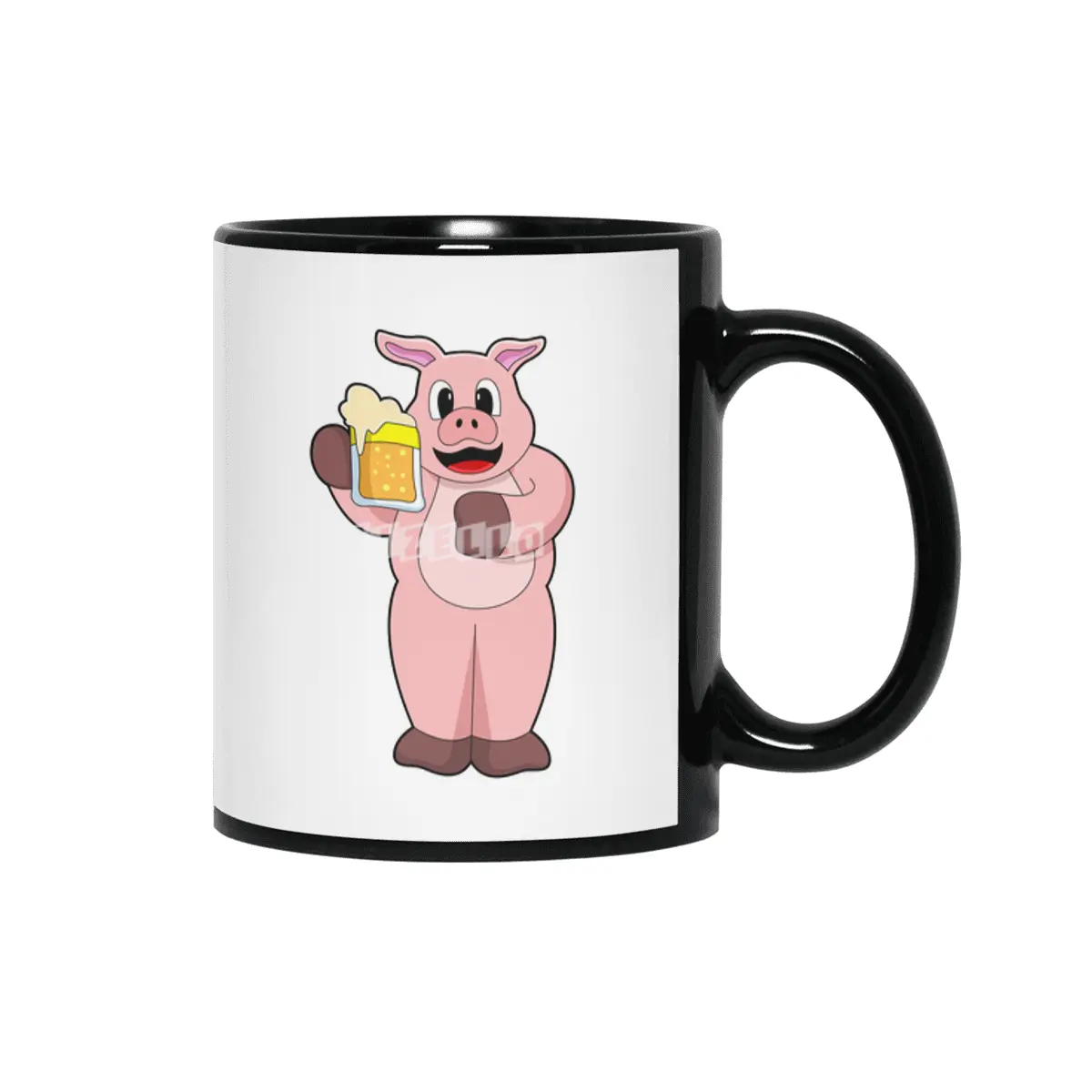 Pig with Glass of Beer Siyah Kupa