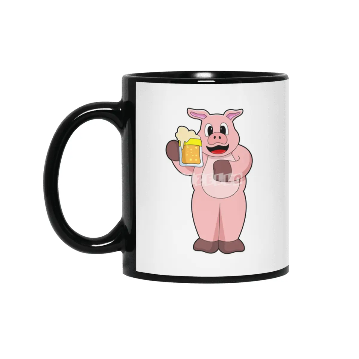 Pig with Glass of Beer Siyah Kupa