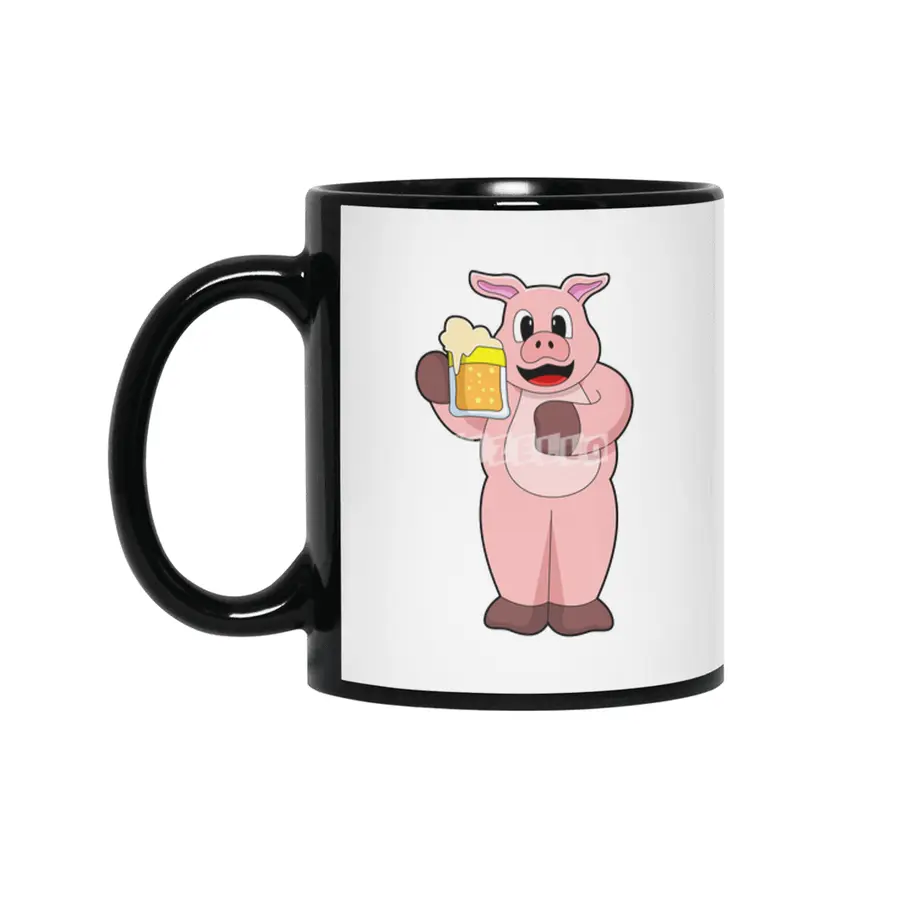 Pig with Glass of Beer Siyah Kupa