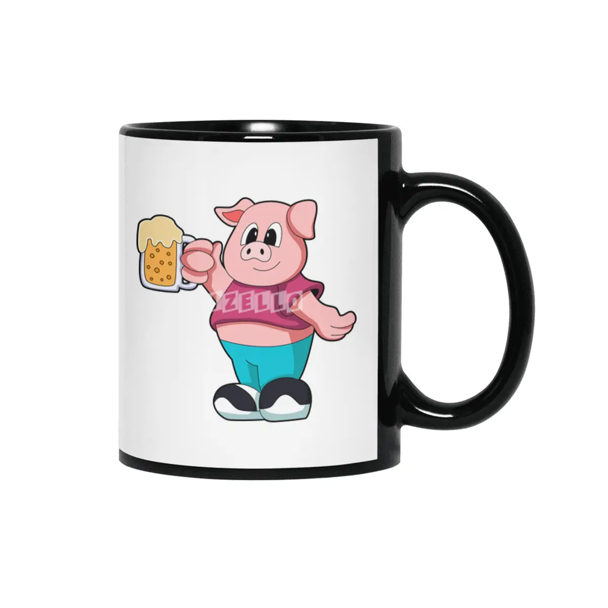 Pig with Glass of Beer Siyah Kupa