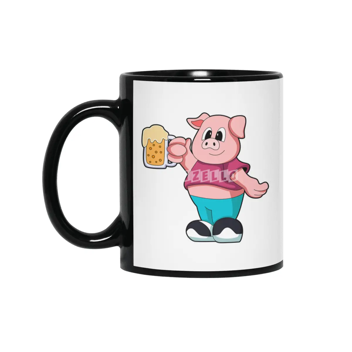 Pig with Glass of Beer Siyah Kupa