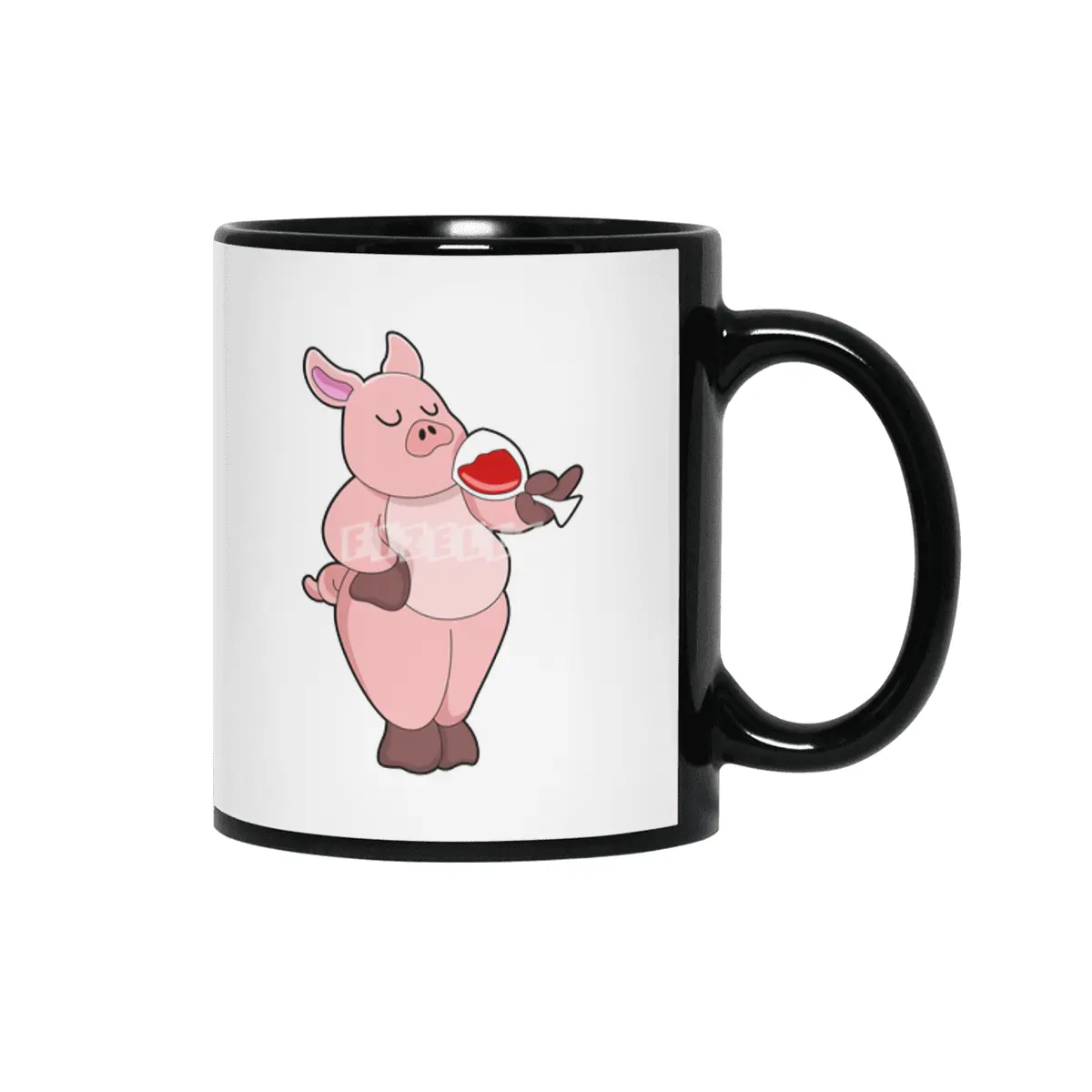 Pig with Glass of Wine Siyah Kupa