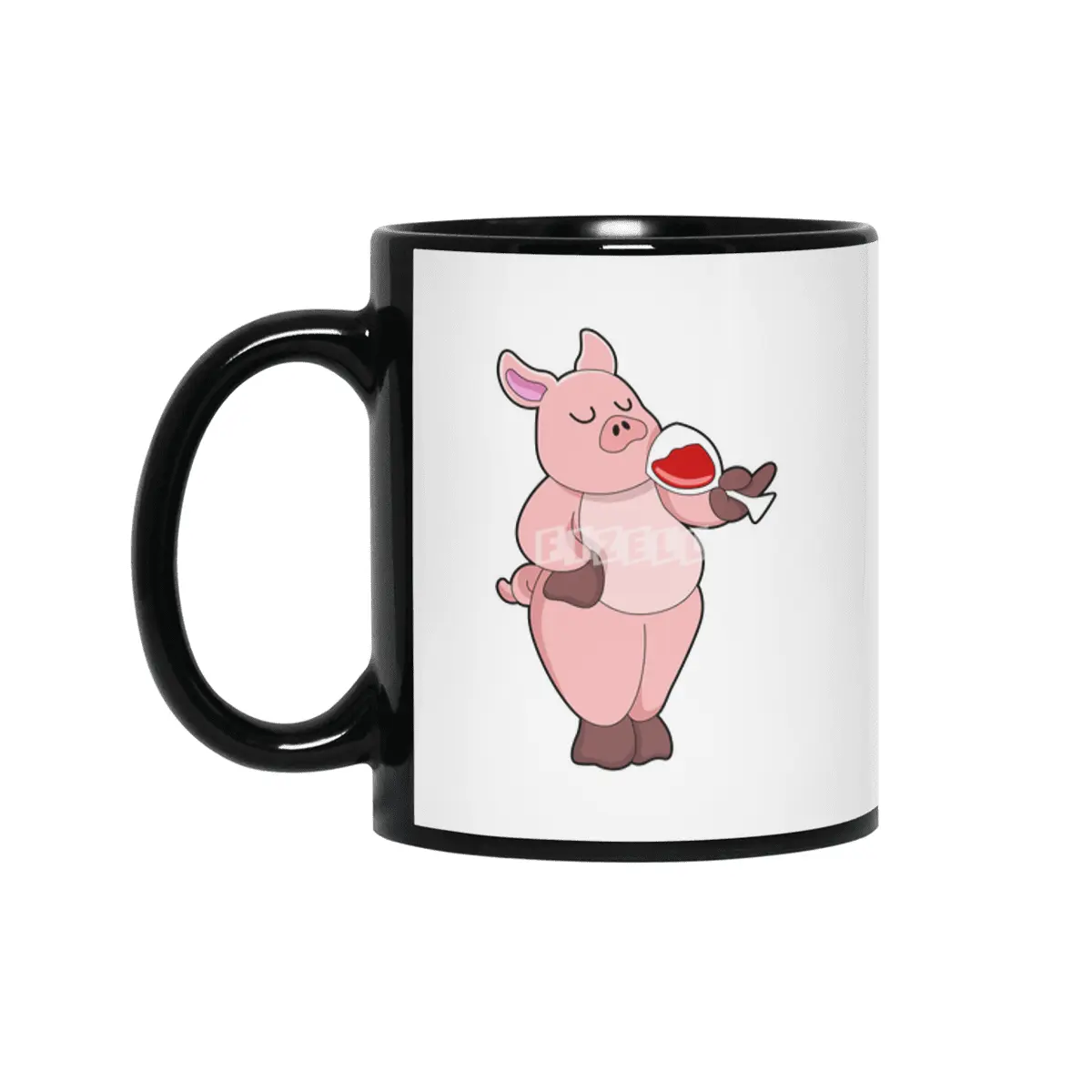 Pig with Glass of Wine Siyah Kupa