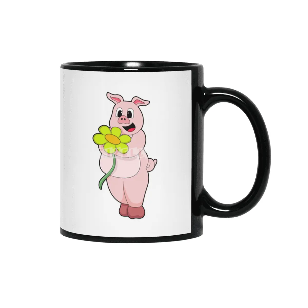 Pig with yellow Flower Siyah Kupa