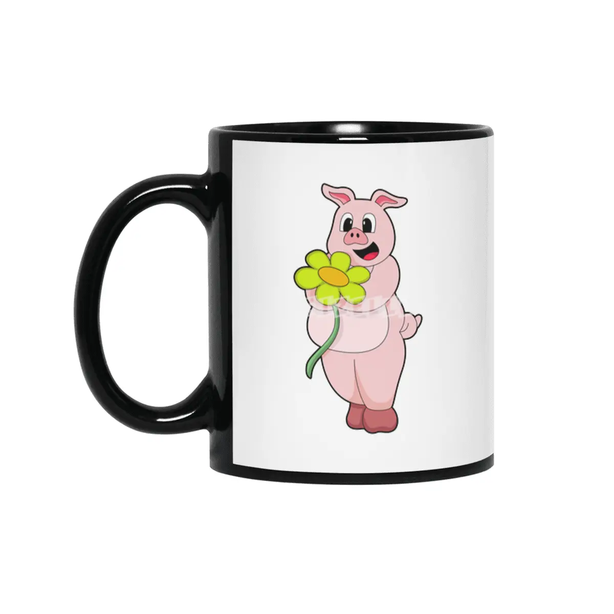 Pig with yellow Flower Siyah Kupa