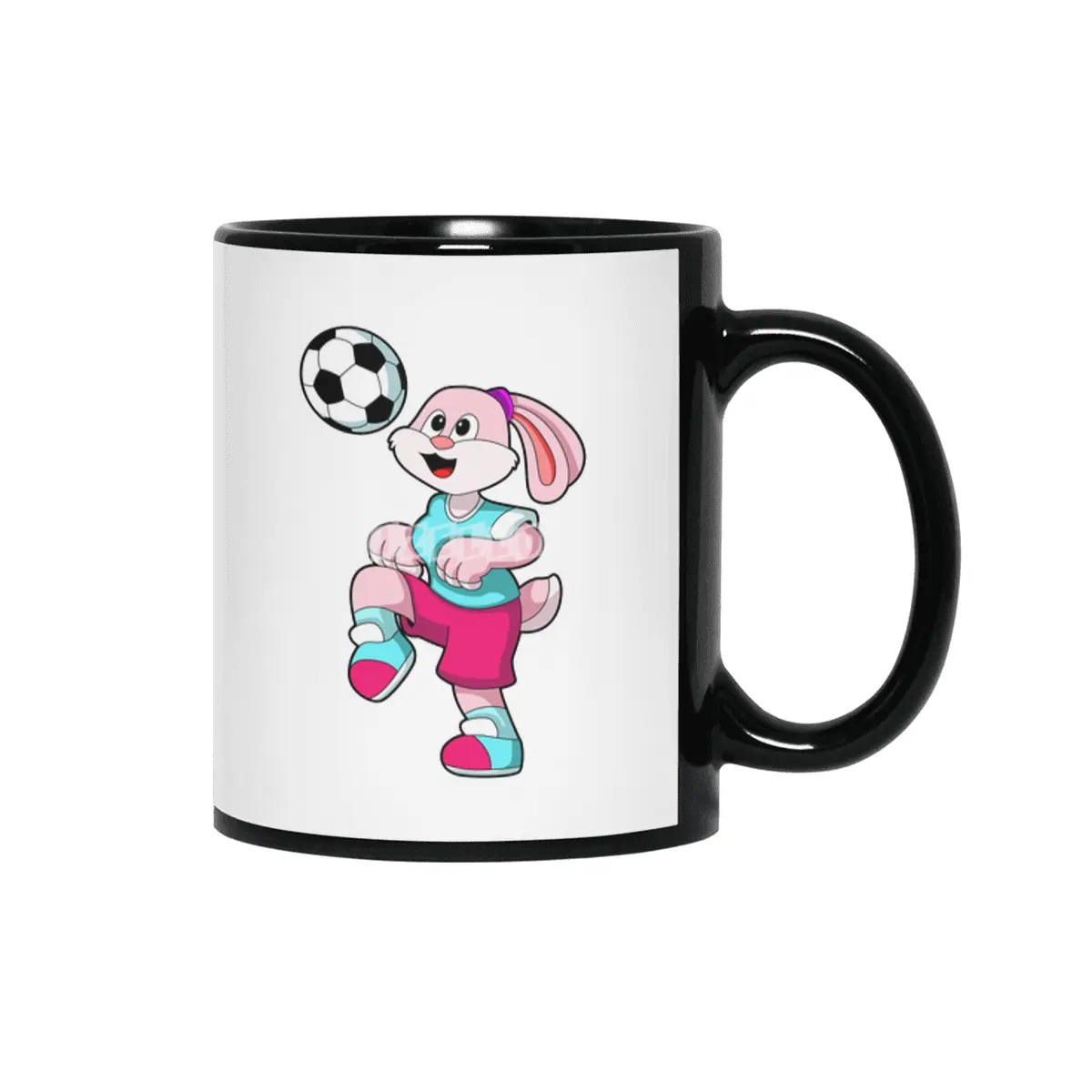 Rabbit at Sports with Soccer Siyah Kupa