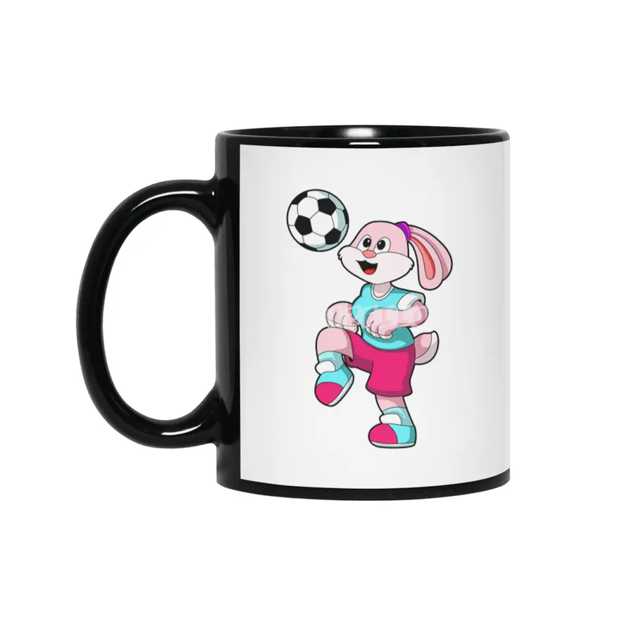 Rabbit at Sports with Soccer Siyah Kupa