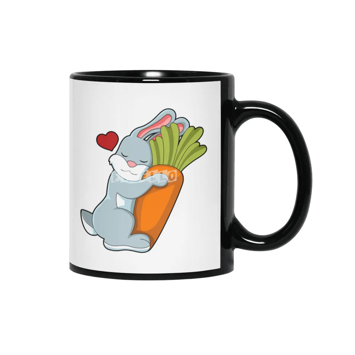 Rabbit with Carrot & Heart Siyah Kupa