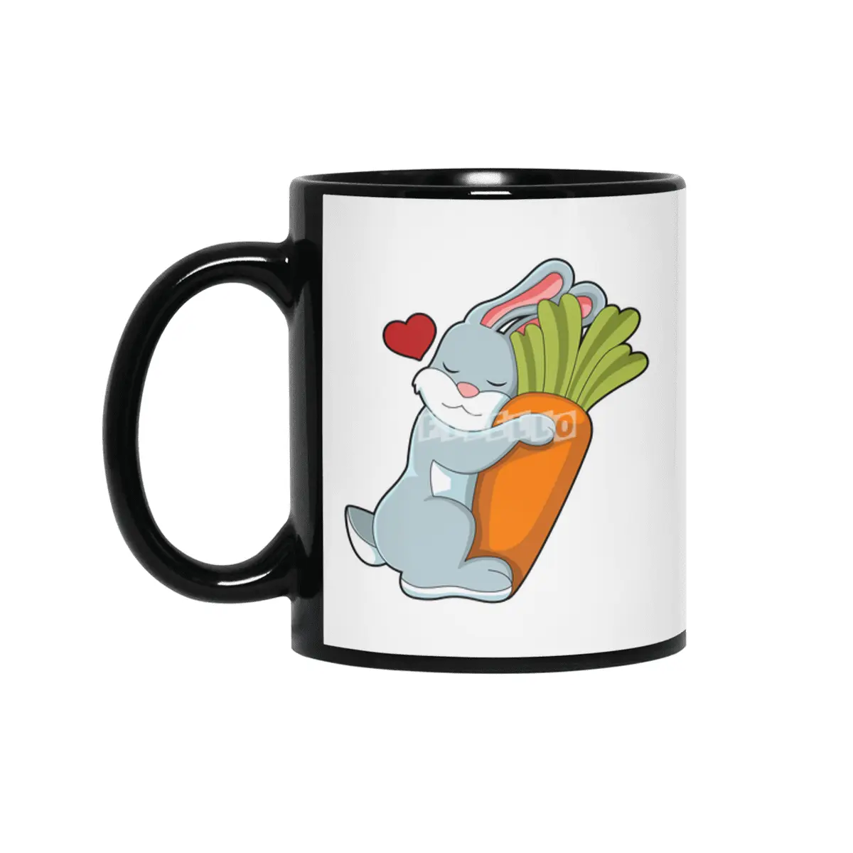 Rabbit with Carrot & Heart Siyah Kupa