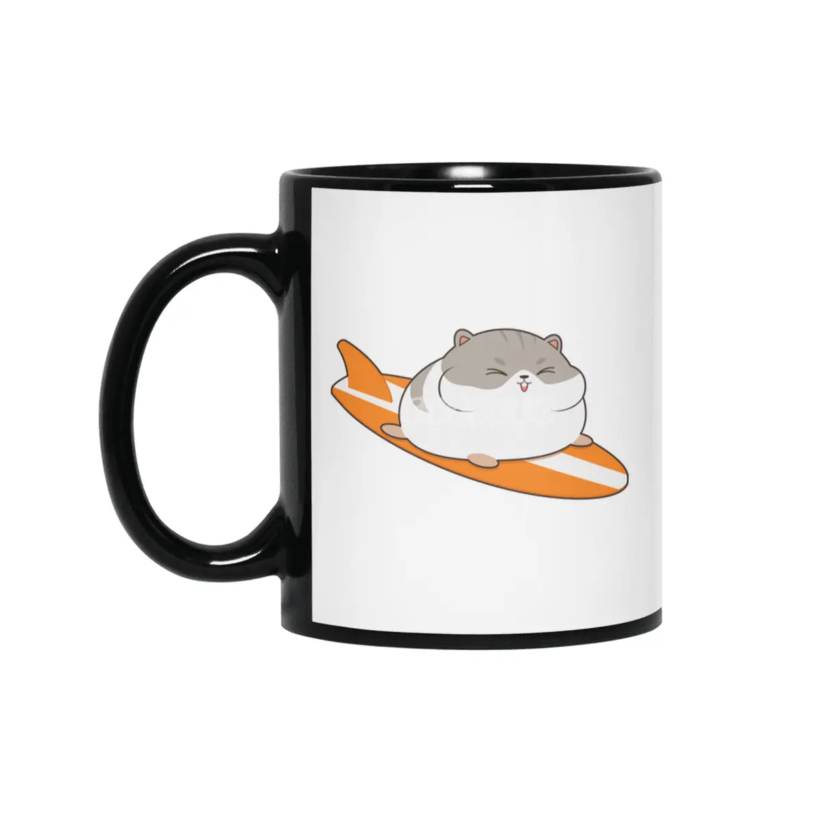Hamster as Surfer with Surfboard Siyah Kupa