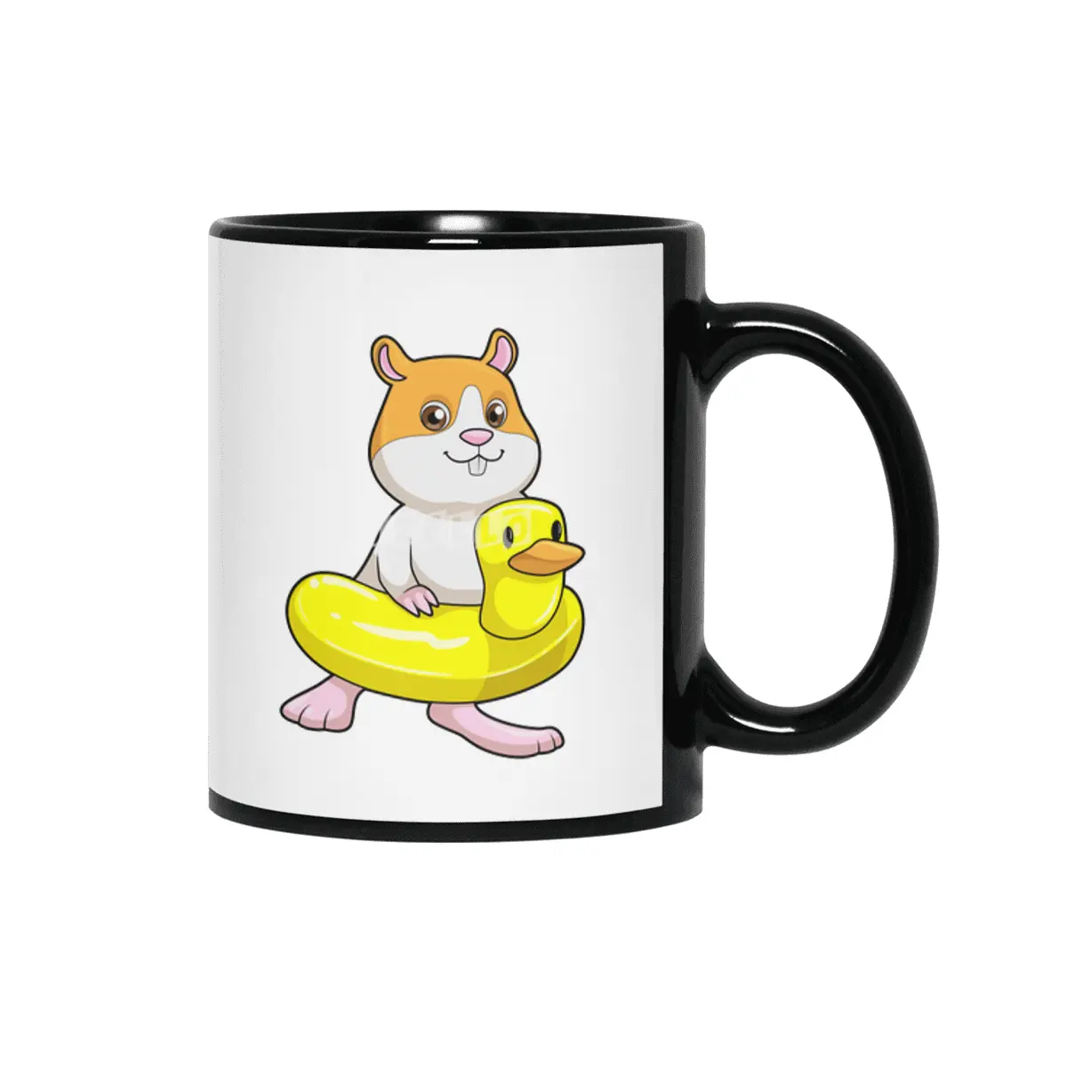 Hamster at Beach with Duck as Swim ring Siyah Kupa