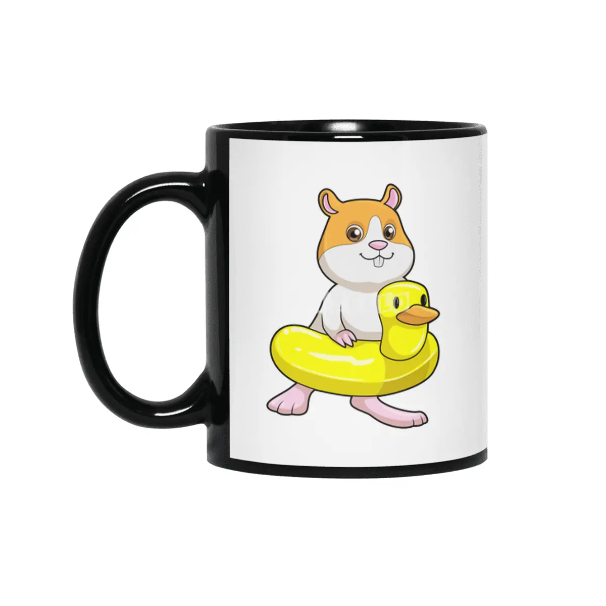 Hamster at Beach with Duck as Swim ring Siyah Kupa