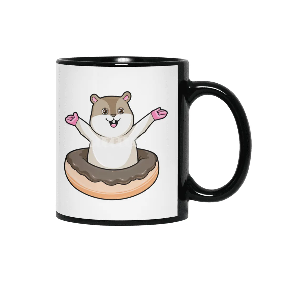 Hamster with Chocolate Donut Siyah Kupa