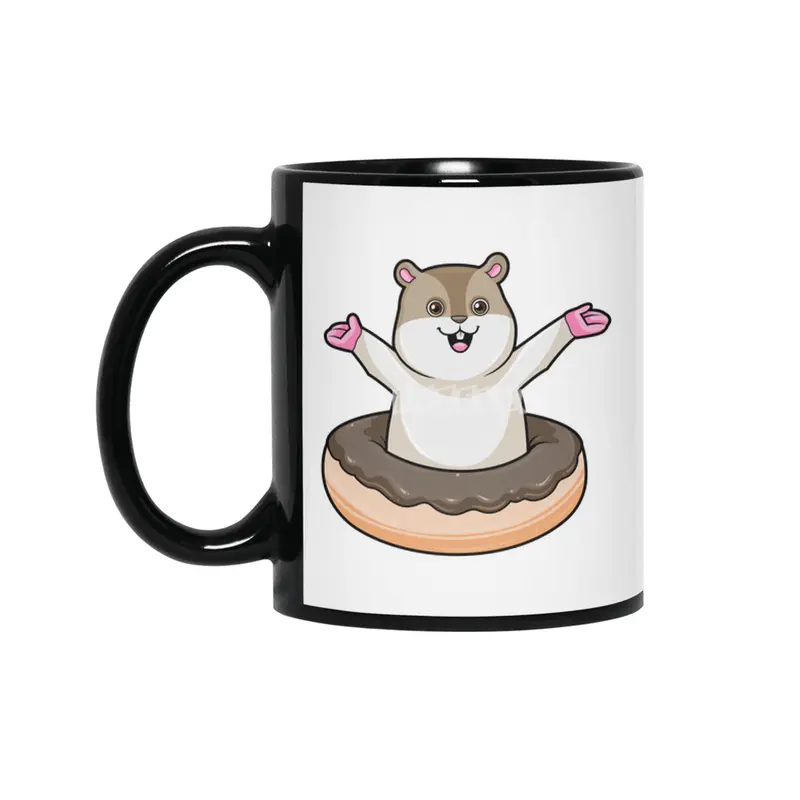 Hamster with Chocolate Donut Siyah Kupa