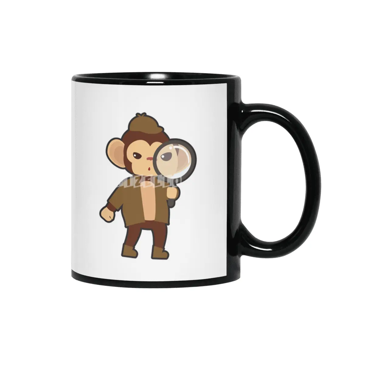 Monkey as Detective with Magnifying glass Siyah Kupa