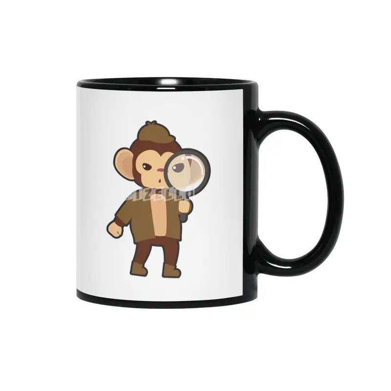 Monkey as Detective with Magnifying glass Siyah Kupa