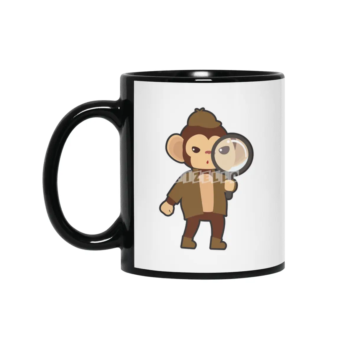 Monkey as Detective with Magnifying glass Siyah Kupa