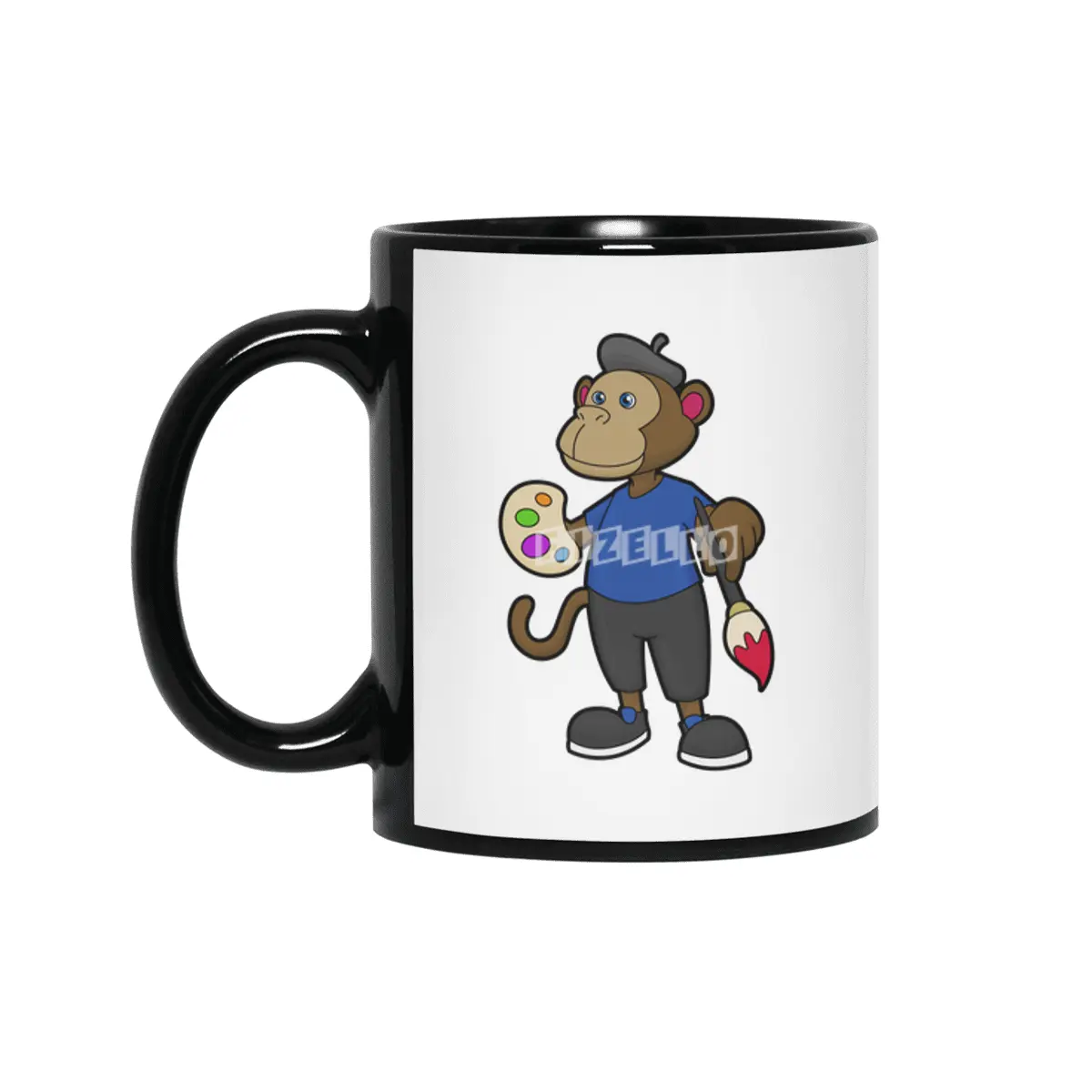 Monkey as Painter with Paint & Brush Siyah Kupa
