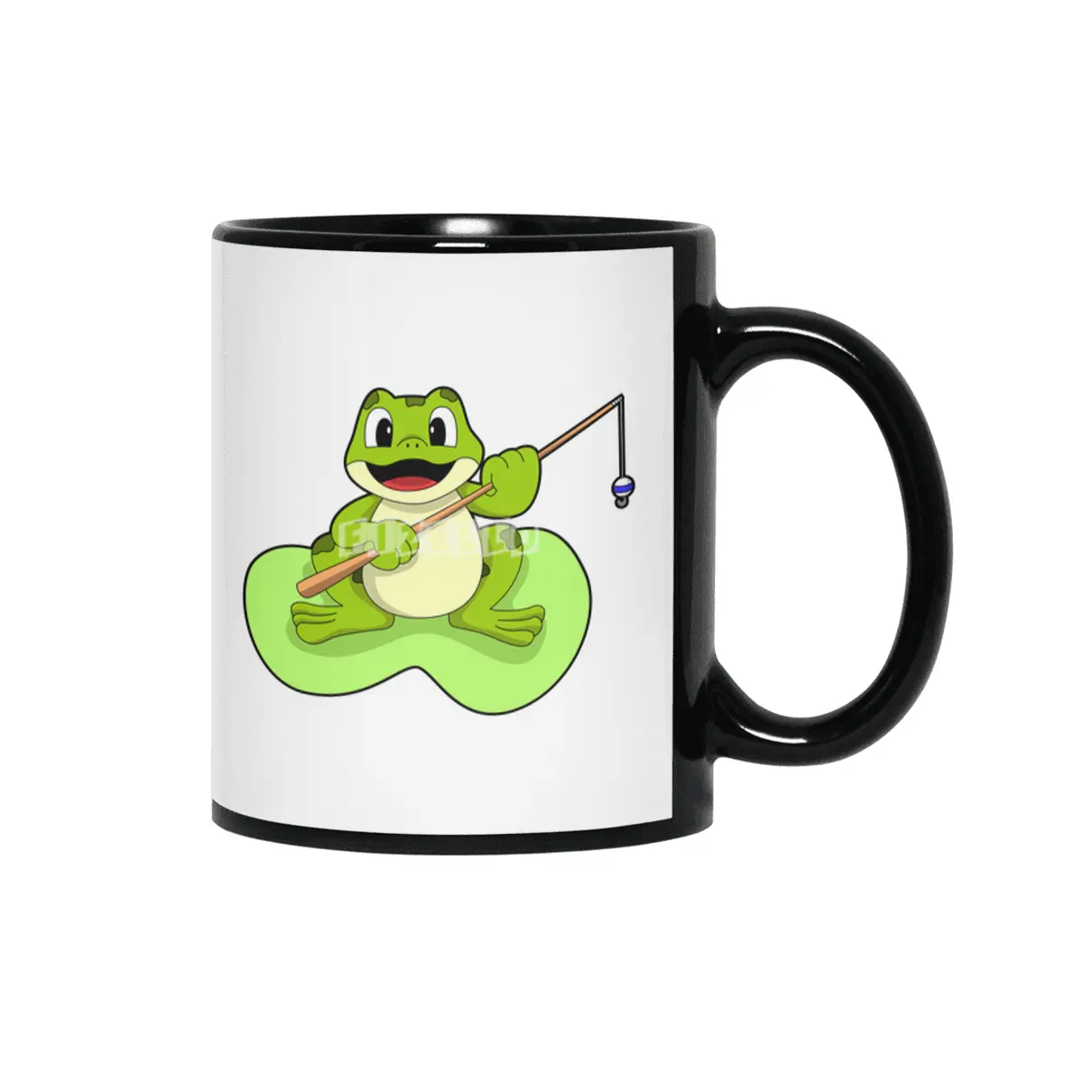 Frog at Fishing with Fishing rod Siyah Kupa
