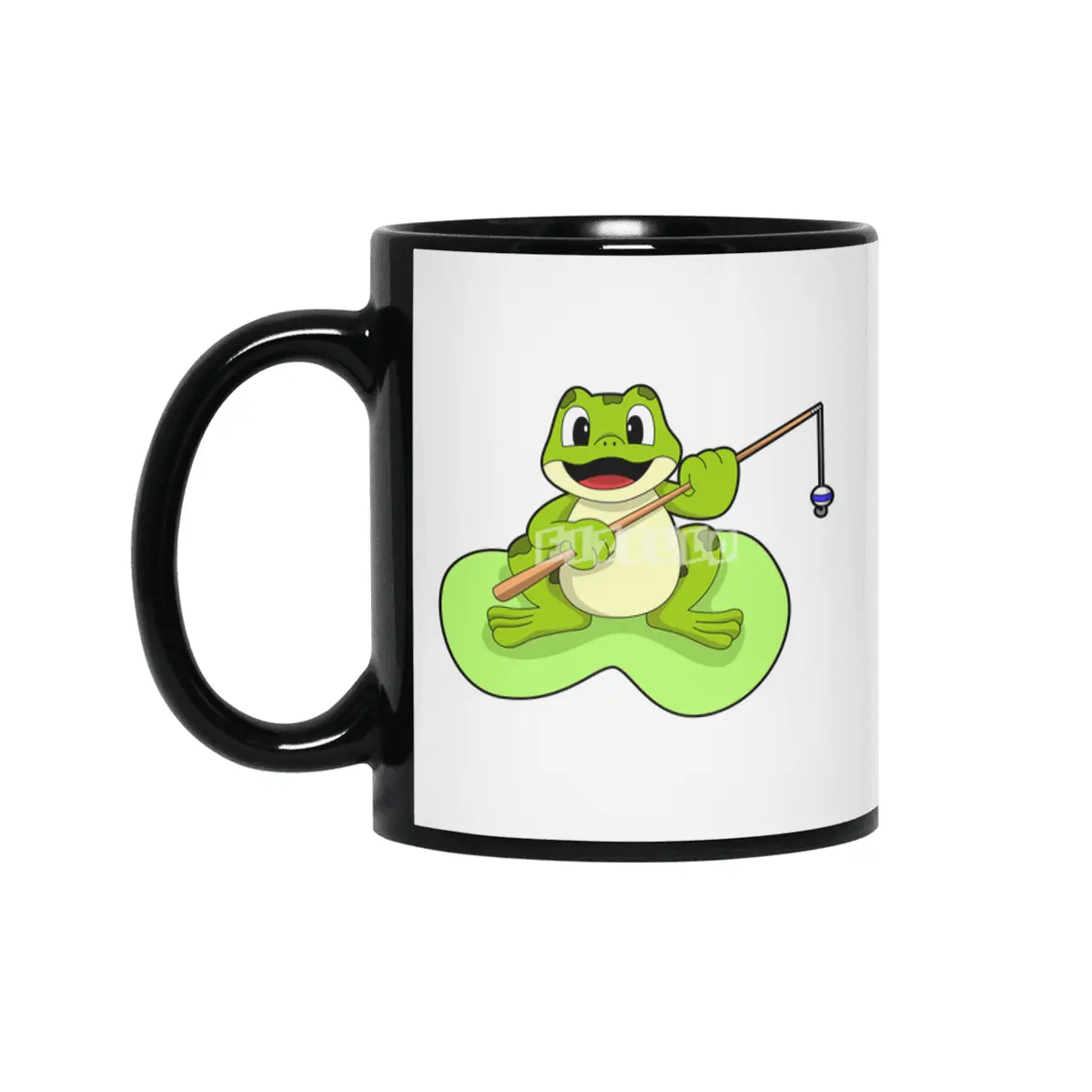Frog at Fishing with Fishing rod Siyah Kupa