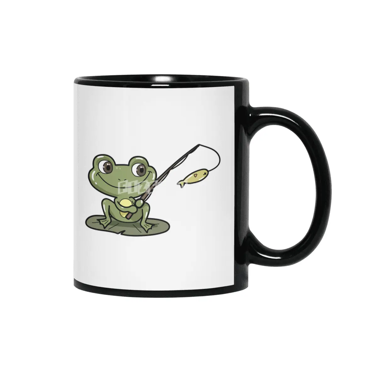 Frog at Fishing with Fishing rod Siyah Kupa