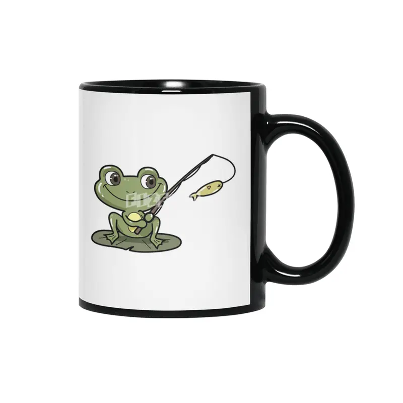 Frog at Fishing with Fishing rod Siyah Kupa