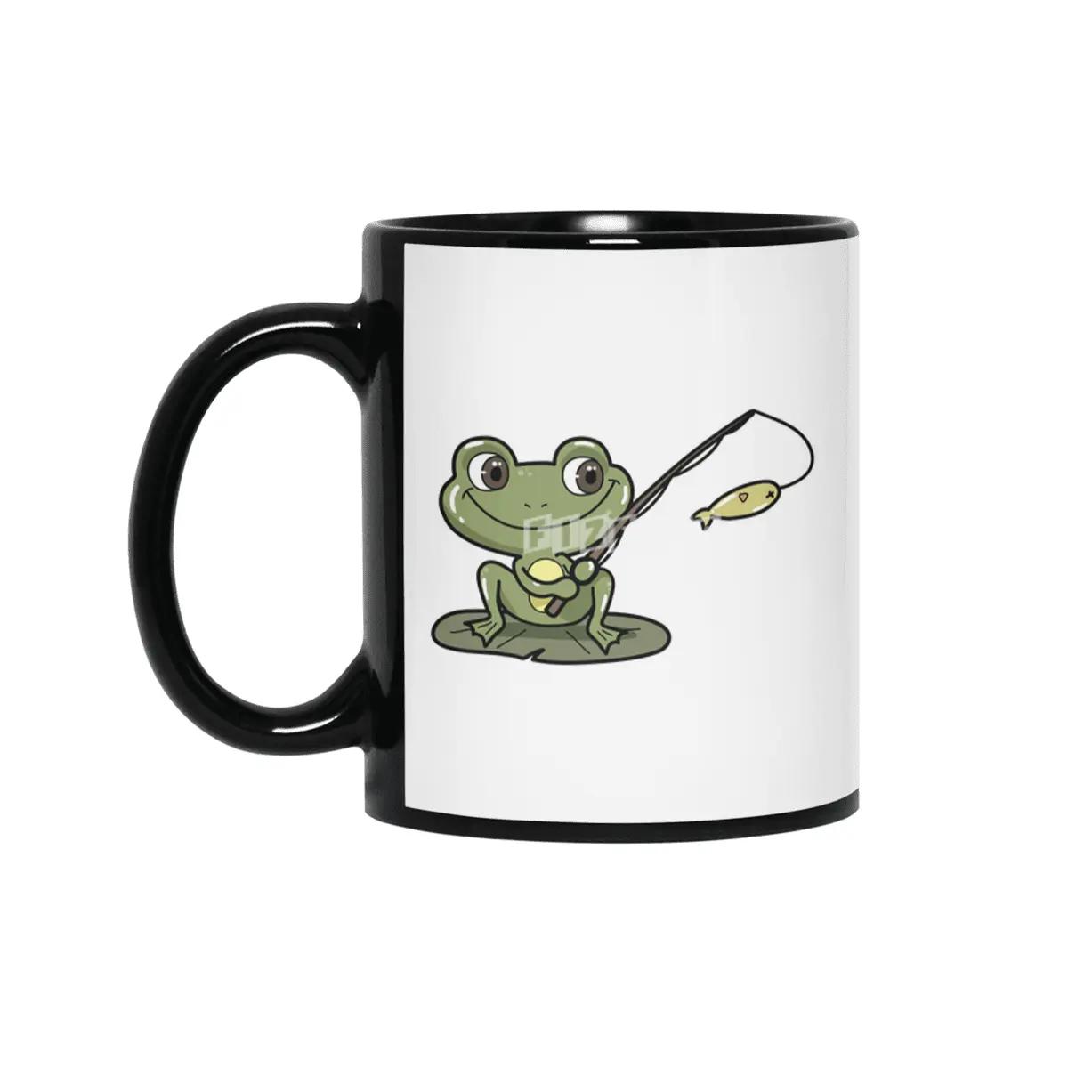 Frog at Fishing with Fishing rod Siyah Kupa